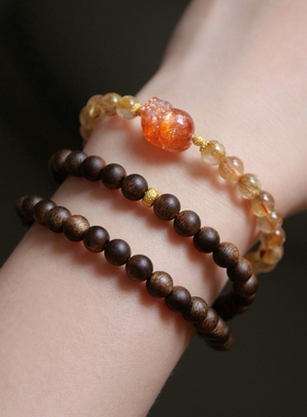 原创天然金发晶沉香手串女款貔貅多圈手链项链送女友闺蜜生日礼物