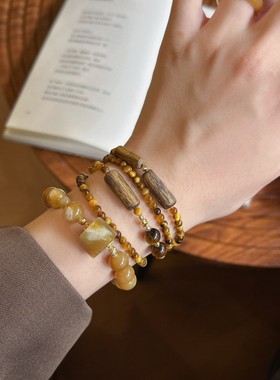 天然虎眼石手链女款原创设计小众高级感手串招财转运珠项链送礼物