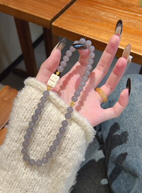 天然和田玉烟紫手链女款原创设计双圈手串招财转运珠送礼物正品