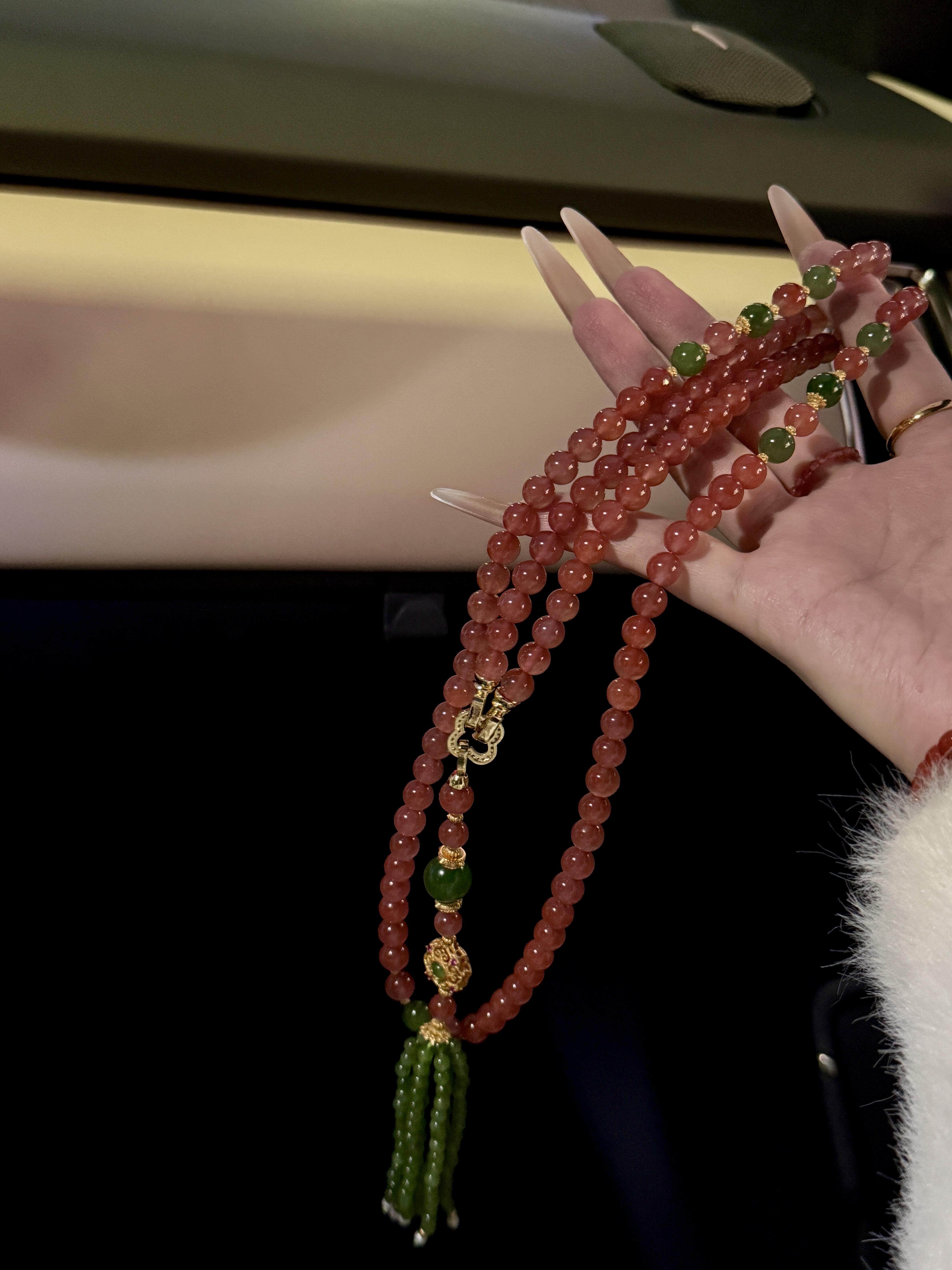 天然南红玛瑙樱桃红108项链女款和田碧玉高级感招财转运珠毛衣链,淘宝优惠券,粉丝福利购,淘宝优惠卷