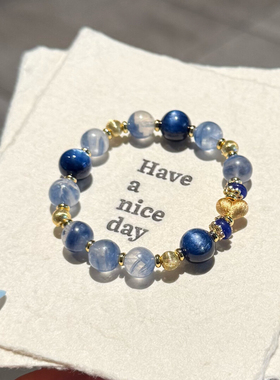 天青 天然玉化蓝晶石手链女款原创设计手串纯银爱心转运珠送礼物