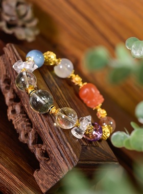 天然南红多宝水晶手链女款原创设计绿幽灵手串招财转运珠生日礼物