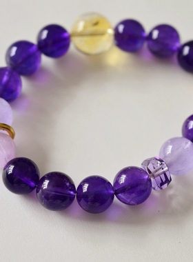 九紫离火天然紫水晶手链女款单圈时尚百搭紫晶手串送闺蜜女友礼物