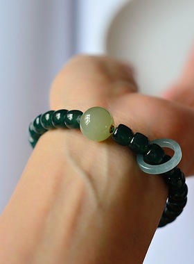 18k金天然蓝水翡翠A货直切手链女款原创设计和田玉手串送生日礼物