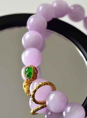 天然紫锂辉手串女款S925纯银镶嵌翡翠A货葫芦手链幸运手饰送朋友