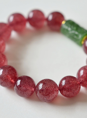 原创天然草莓晶手串女款和田碧玉单圈手链送女友闺蜜生日礼物小众