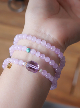 天然猫眼紫锂辉项链女款时尚复古多圈手串水晶手链送生日礼物