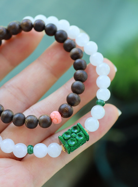 天然绿奇楠沉香和田白玉手链女款高级感招财翡翠A货转运珠正品