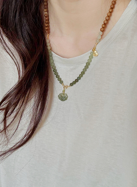 醒春 |天然和田玉渐变多圈手链女款项链时尚复古老山檀手串送礼物