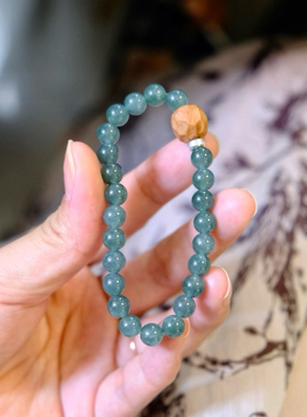 山野云烟 | 天然蓝水翡翠A货手链灰玛瑙直切多圈手串好运串珠女款