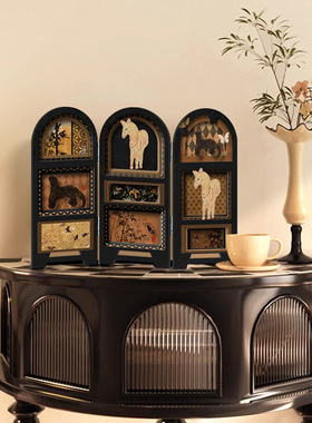 中古风桌面屏风摆件复古客厅电视柜装饰画入户玄关边柜法式小摆件