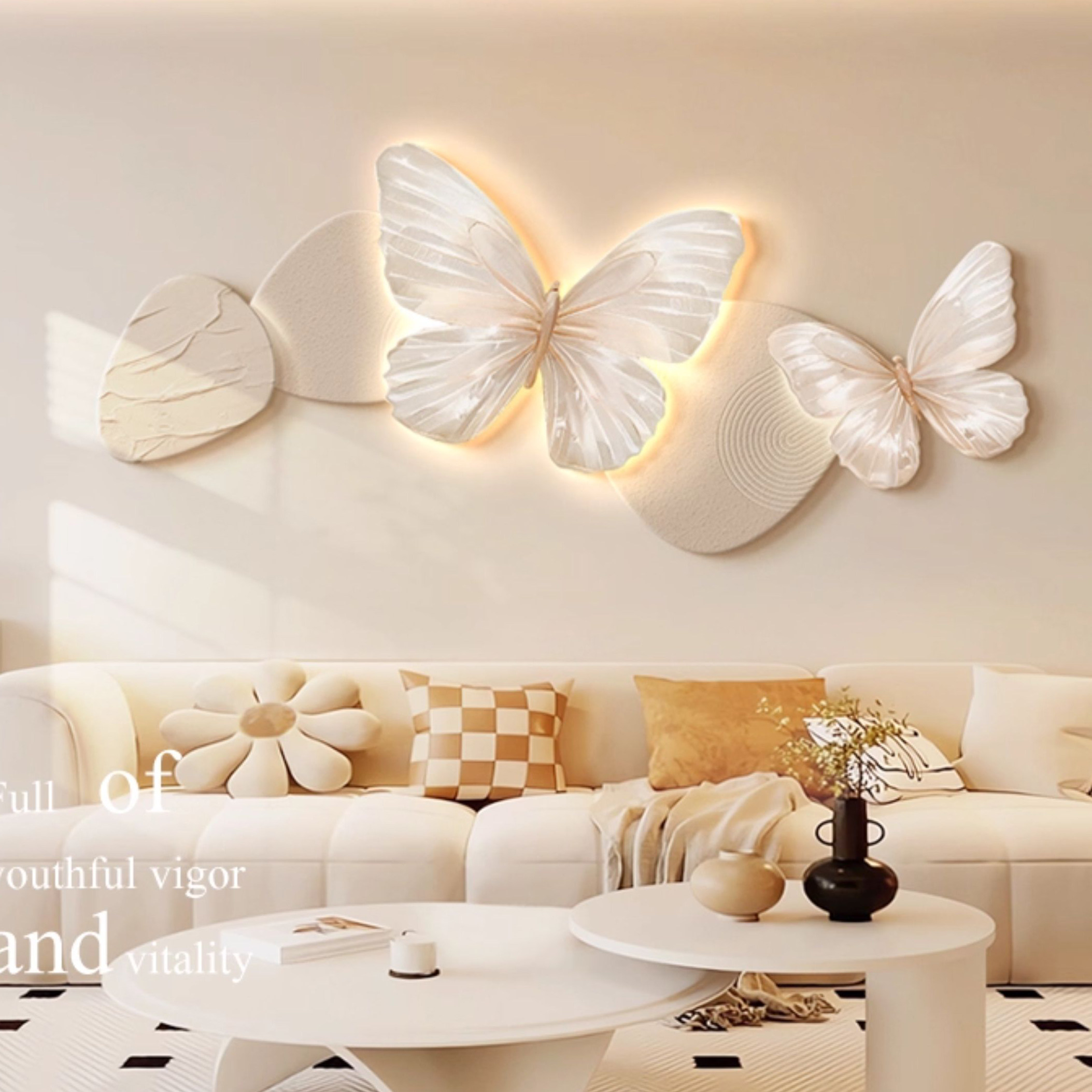 奶油风卧室床头装饰画蝴蝶高档客厅沙发背景墙挂画主卧房间壁灯画,淘宝优惠券,粉丝福利购,淘宝优惠卷