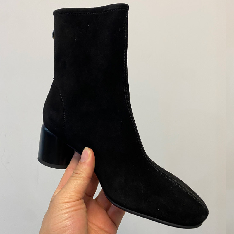 手工羊皮粗高跟显瘦袜靴女软皮加绒短靴真皮瘦瘦靴子女短靴女单靴,淘宝优惠券,粉丝福利购,淘宝优惠卷