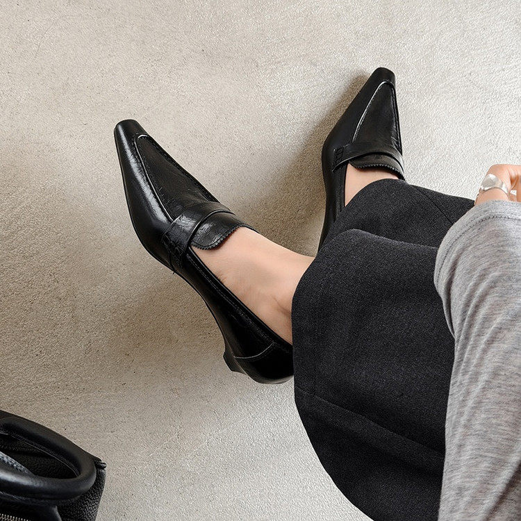 英伦风时尚小方头复古粗跟真皮小皮鞋春季新款女时髦百搭深口单鞋,淘宝优惠券,粉丝福利购,淘宝优惠卷