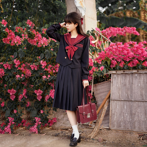 樱花家族jk制服【年年岁岁】酒红水手服新年冬服中间服长袖套装女 - 图2