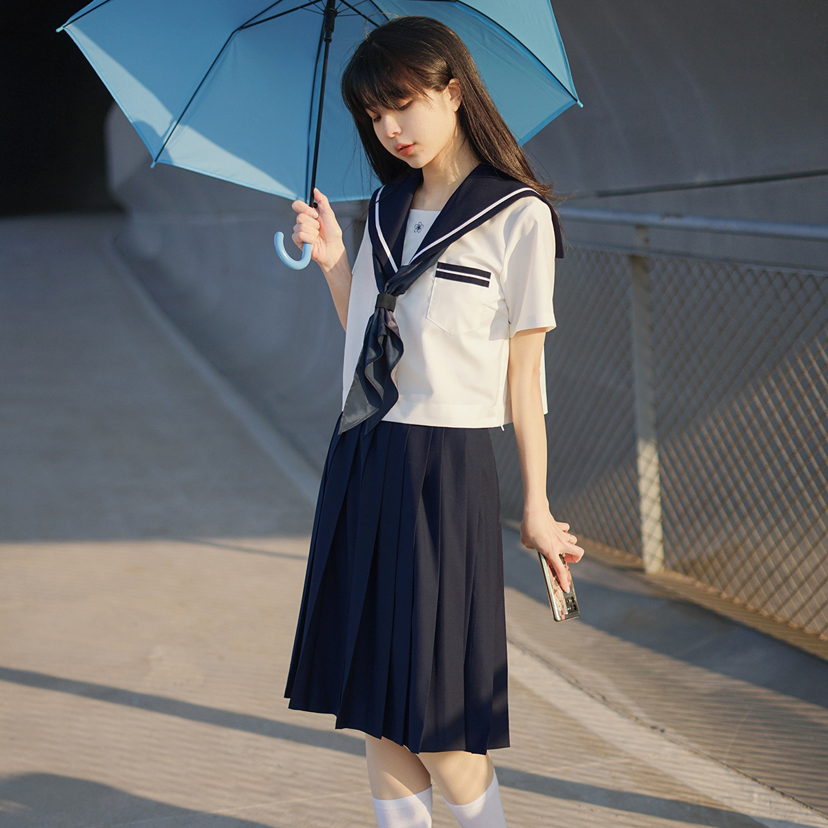 樱花家族JK水手服【白一本】绀色双胸挡短袖制服套装学院风上衣女 - 图1