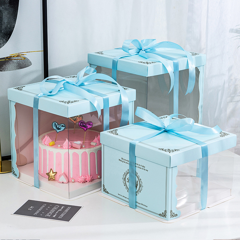 半透明生日蛋糕盒子六寸8 10 12寸单层双层加高芭比烘焙包装盒子 - 图0