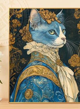 猫咪动物铁甲曼水岸东方撒画画数字油画