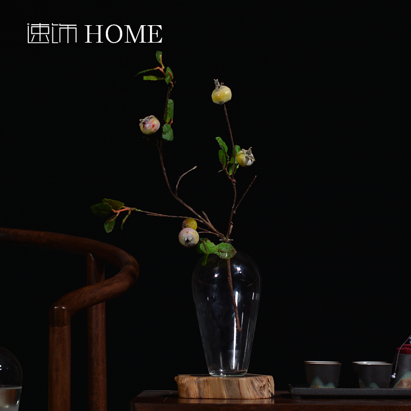 日式禅意玻璃花瓶水培透明花器插花梅瓶水养中式家居客厅装饰摆件 - 图1
