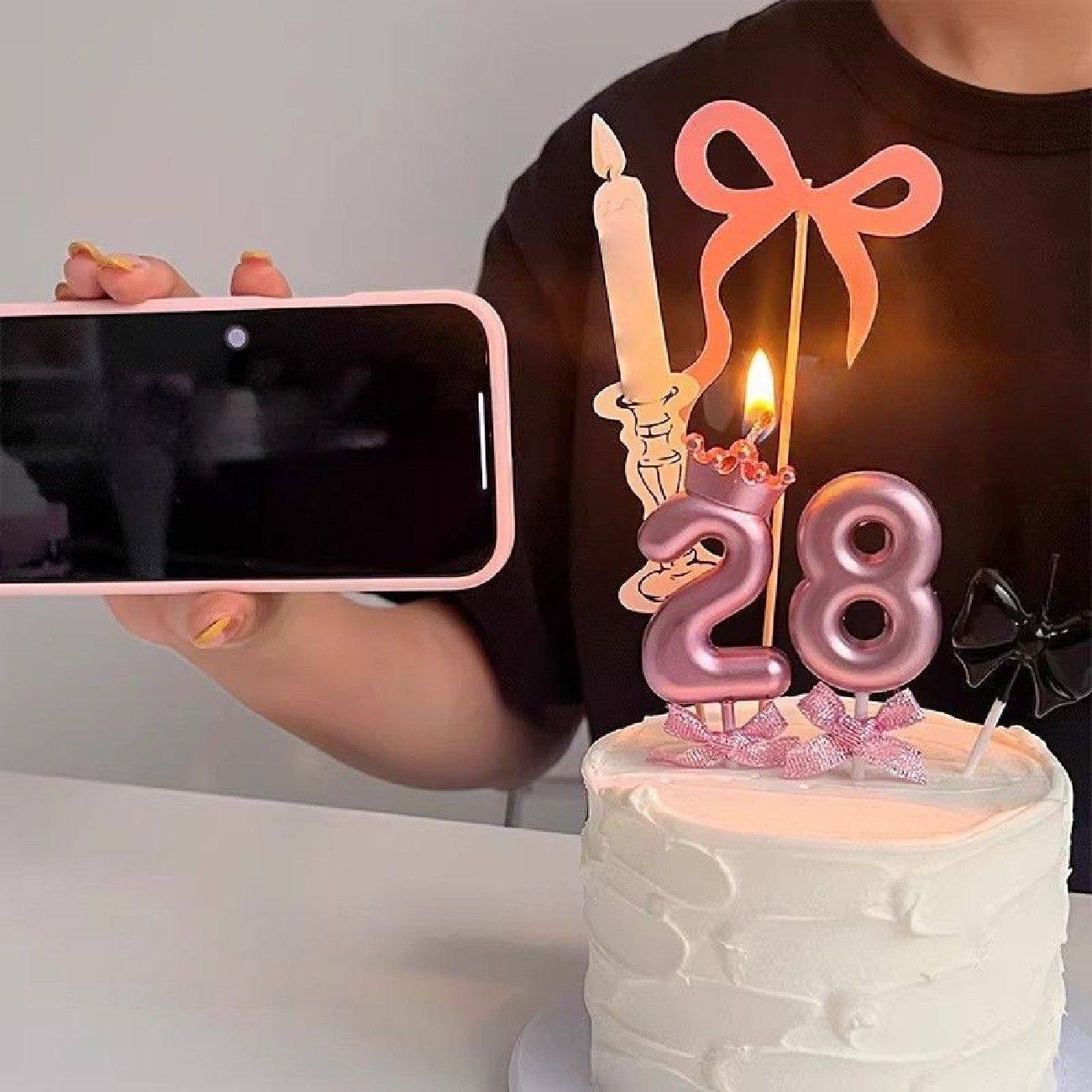 皇冠粉色生日蝴蝶结数字蜡烛创意网红生日蛋糕装饰儿童手工周岁,淘宝优惠券,粉丝福利购,淘宝优惠卷