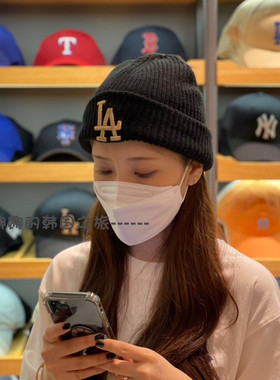 韩国代购MLB经典冷帽NY洋基队LA道奇队男女针织帽毛线帽3ABNM0716
