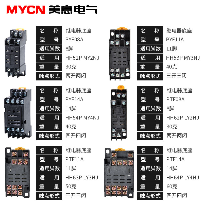 PYF08A/PTF11A系列继电器插座 HH52P53P54P62P63P64P继电器底座 - 图1