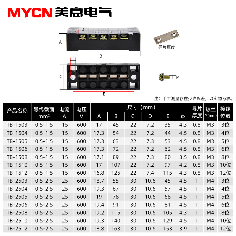 TB-1512接线排接线端子排连接器铜/铁件12位对接柱配电箱1510排条-图2