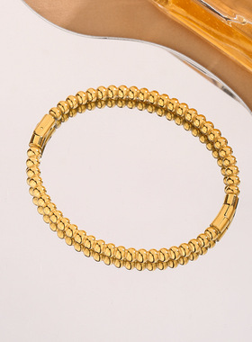 欧美跨境热卖钛钢手环 简约百搭圆珠颗粒感O形卡扣手镯不锈钢饰品