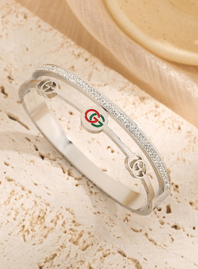 玫瑰金钛钢满天星镶钻手镯女款