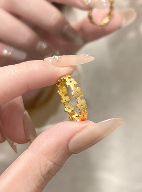 跨境简约冷淡风花朵戒指女精致百搭小众设计钛钢不掉色指环配饰