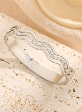 跨境日韩潮人开口钛钢手镯女设计感网红ins时尚个性玫瑰金手环女