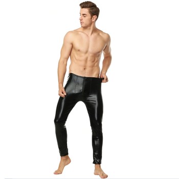 ຜູ້ຊາຍ elastic glossy patent ຫນັງ zipper ຫນັງ pants ຂະຫນາດໃຫຍ່ບາງໃກ້ຊິດຕ່ໍາການດໍາເນີນການ trousers hip lift bottoming ບາດເຈັບແລະ