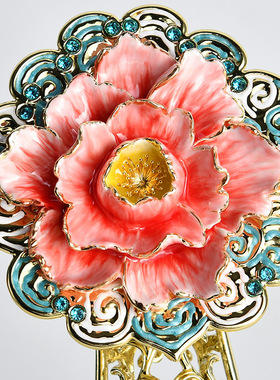 轻奢吉祥如意玉如意珐琅彩摆件礼盒牡丹花装客厅书房居家创意祥瑞