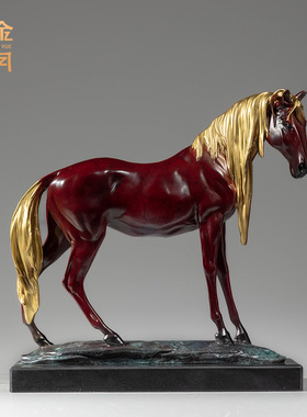 铜艺坊汗血宝马黄铜金属工艺品摆件骏马铜雕塑摆件客厅玄关装饰品