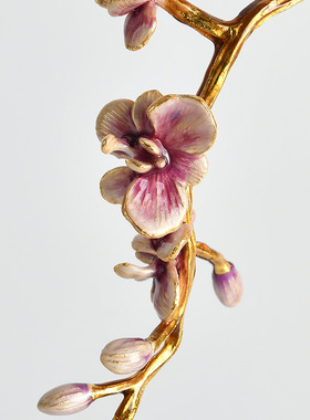 轻奢中式合金创意珐琅彩兰花摆件新房装饰样板间客厅别墅酒店软装