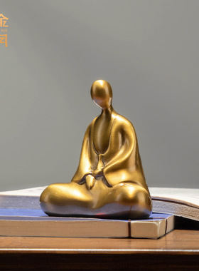 铜艺坊禅意小和尚黄铜摆件抽象坐禅小和尚家居小摆件桌面装饰铜器