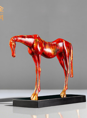 铜艺坊古道西风瘦马黄铜摆件抽象造型铜马摆件客厅博古架装饰摆件