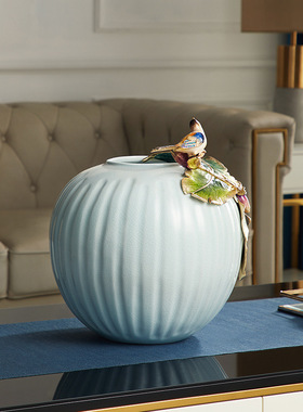 花瓶摆件家用客厅桌面摆设珐琅彩中式陶瓷干花新中式装饰青花瓷