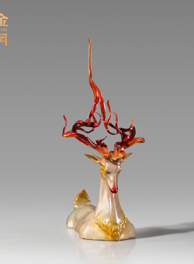 铜艺坊一路亨通黄铜上半身鹿摆件创意梅花鹿玄关酒柜客厅铜装饰品