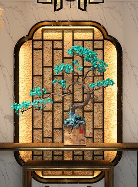 铜艺坊厂家定制迎客松树铜工艺品摆件客厅玄关家居景观植物铜饰品