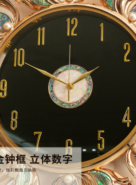高端时尚创意轻奢挂墙装饰珐琅彩孔雀挂钟时钟静音新中式家用客厅