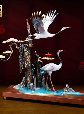仙鹤摆件全铜松鹤延年家居客厅装饰祝寿送老人长辈贺寿工艺品礼物