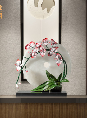 铜艺坊月润兰馨兰花玉石黄铜摆件工艺品乔迁送礼品铜雕摆件装饰品