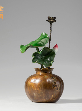 铜艺坊出水芙蓉仿真绿植黄铜荷花荷叶铜摆件花艺盆景铜摆件工艺品