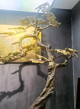 铜艺坊铝迎客松树植物摆件别墅家居客厅样板房大堂全铝摆件装饰品