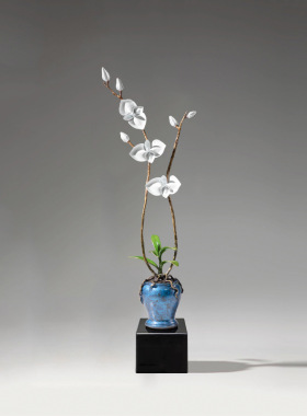 铜艺坊蝴蝶兰花彩铜摆件创意家居仿真花朵花卉盆景黄铜工艺品摆件