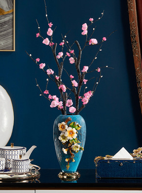 珐琅彩玻璃花瓶摆件客厅玄关装饰品美式干花插花家居奢华欧式花瓶