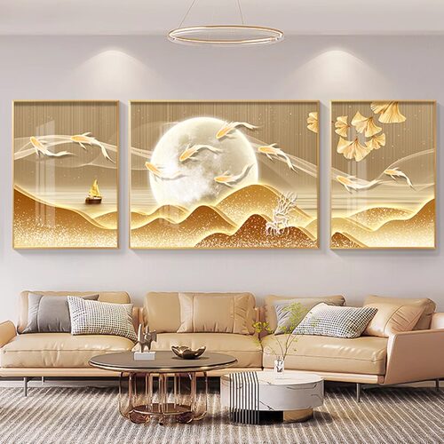 2025新款现代轻奢客厅装饰画大气沙发背景墙挂画山水画三联墙壁画 - 图2