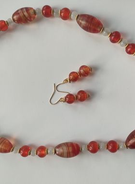 T62宝琉阁原创手工红色缠丝缴胎橄榄枣形老琉璃珠手链项链毛衣链