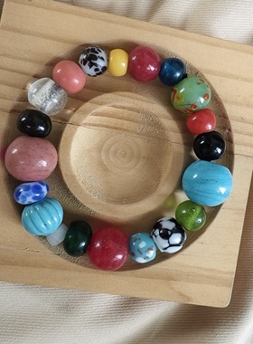 清朝包浆老琉璃多宝手链